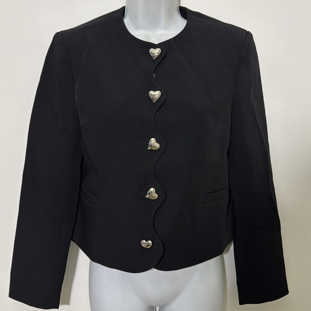 Black Women's Jacket with Heart Buttons